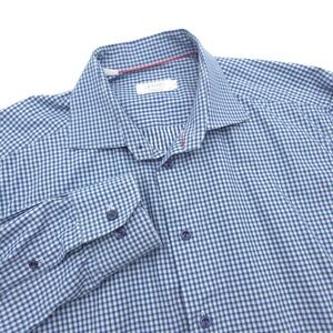 Eton Contemporary Fit Shirt Mens XL 17 Blue Green Micro Check Button Down L/S